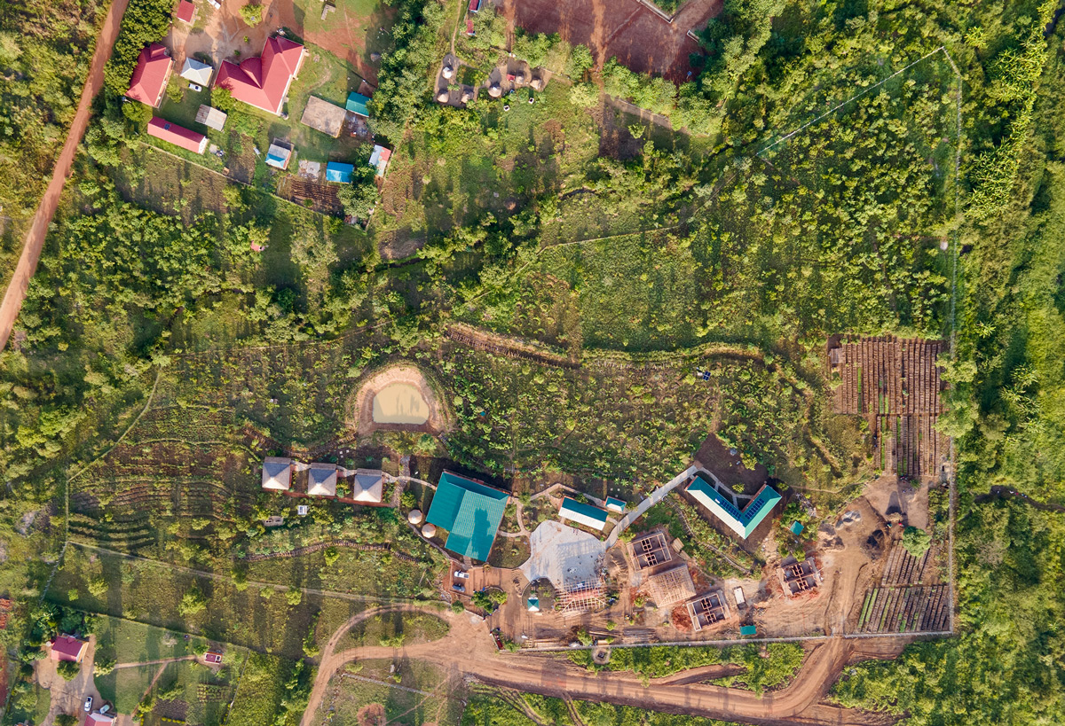 aerial view of Lok Neno demonstration area with additional buildings and thriving plant life